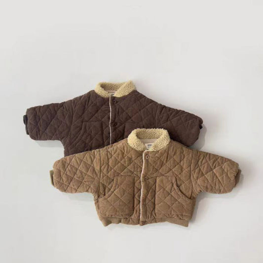 Gewatteerde jas voor kinderen (0–3 jaar) – unisex katoenen winterjas in bruin & beige-Just For Mini