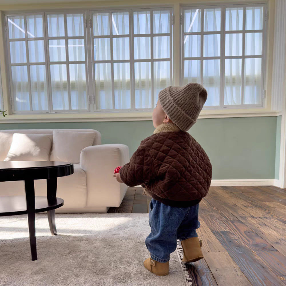 Gewatteerde jas voor kinderen (0–3 jaar) – unisex katoenen winterjas in bruin & beige-MiniBea