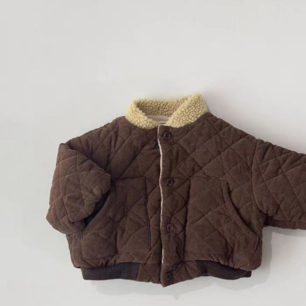 Gewatteerde jas voor kinderen (0–3 jaar) – unisex katoenen winterjas in bruin & beige-MiniBea