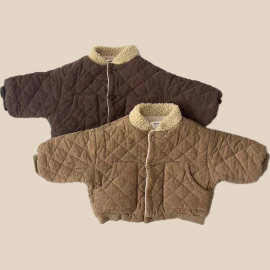 Gewatteerde jas voor kinderen (0–3 jaar) – unisex katoenen winterjas in bruin & beige-MiniBea