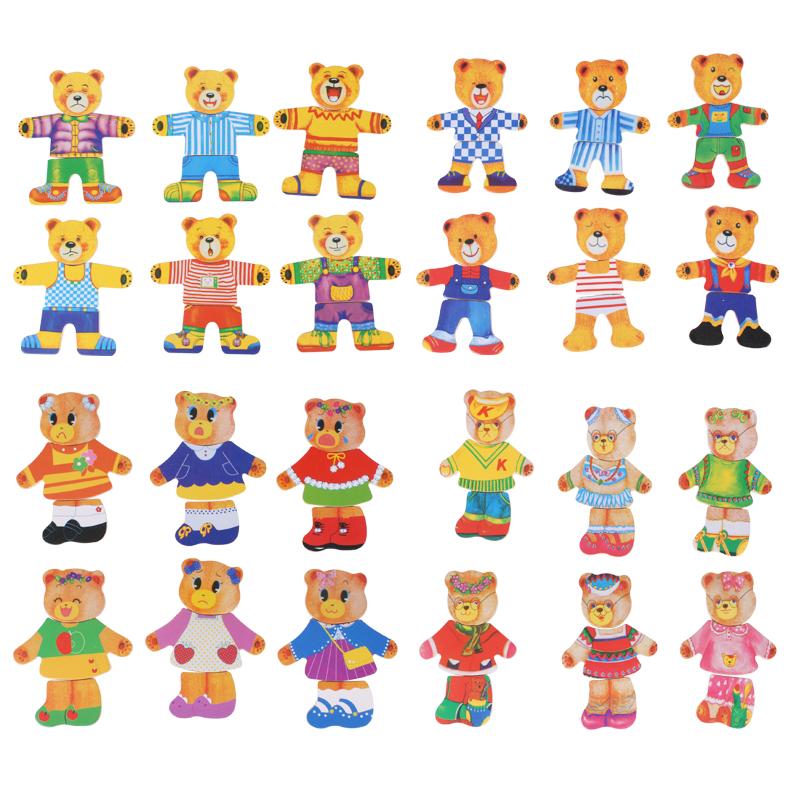 Mix & Match Berenpuzzel – Houten Berenfamilie Aankleedpuzzel