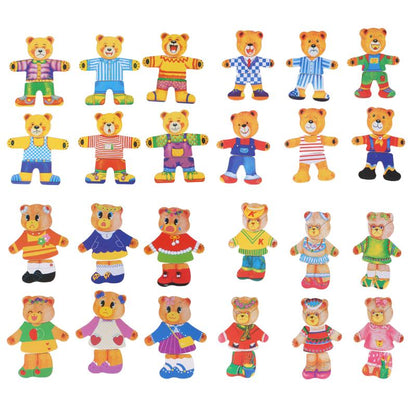 Mix & Match Berenpuzzel – Houten Berenfamilie Aankleedpuzzel