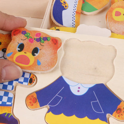 Houten Berenpuzzel – Aankleedpuzzel Speelgoed Met Berenfamilie