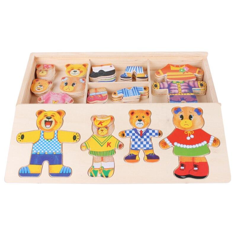 Mix & Match Berenpuzzel – Houten Berenfamilie Aankleedpuzzel