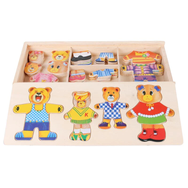 Houten Berenpuzzel – Aankleedpuzzel Speelgoed Met Berenfamilie
