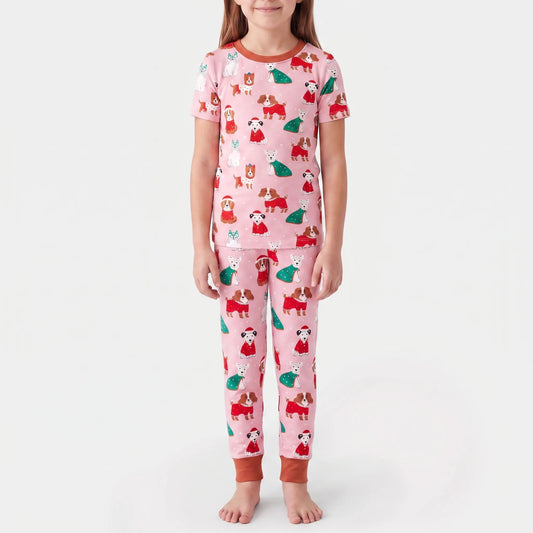 Kerstpyjama Kinderen | Driedelige Bamboe Set met Hondenprint | 2 tot 12 Jaar