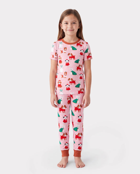 Kerstpyjama Kinderen | Driedelige Bamboe Set met Hondenprint | 2 tot 12 Jaar