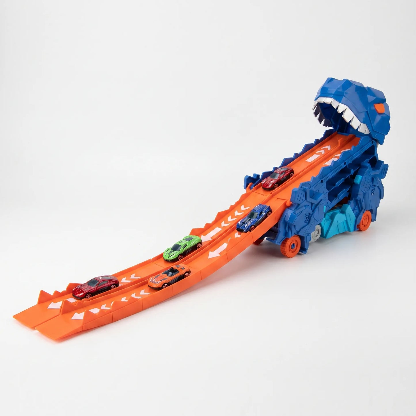 Here’s the Dutch translation in the same product-title style:  Dinosaurus Auto Speelgoed – 2-in-1 Dinosaurus Transporttruck Met Lanceerhelling