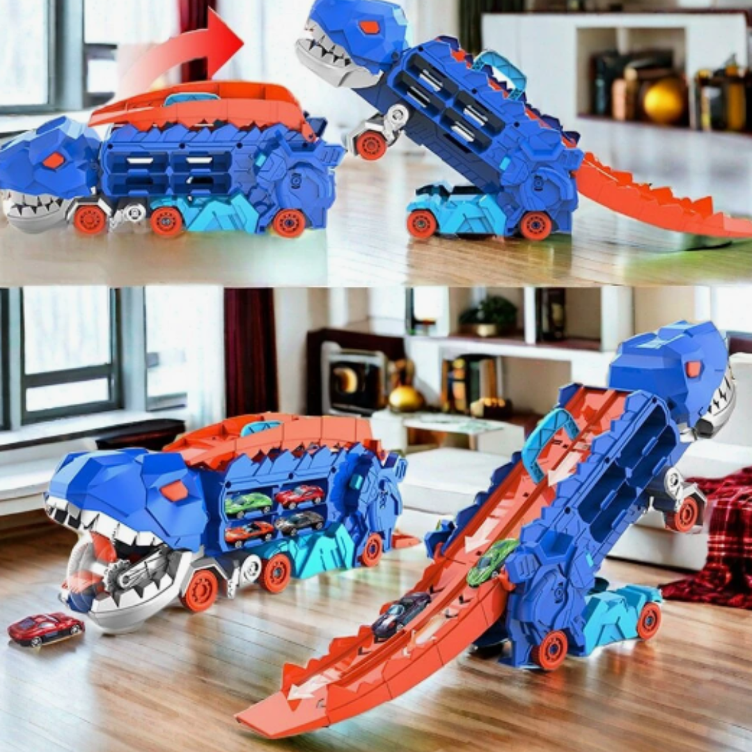 Here’s the Dutch translation in the same product-title style:  Dinosaurus Auto Speelgoed – 2-in-1 Dinosaurus Transporttruck Met Lanceerhelling