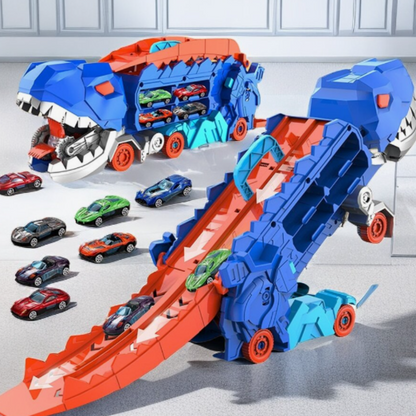 Here’s the Dutch translation in the same product-title style:  Dinosaurus Auto Speelgoed – 2-in-1 Dinosaurus Transporttruck Met Lanceerhelling