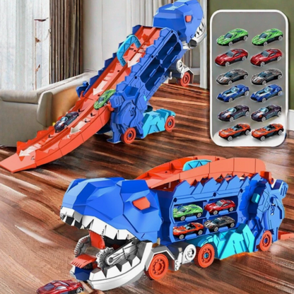 Here’s the Dutch translation in the same product-title style:  Dinosaurus Auto Speelgoed – 2-in-1 Dinosaurus Transporttruck Met Lanceerhelling