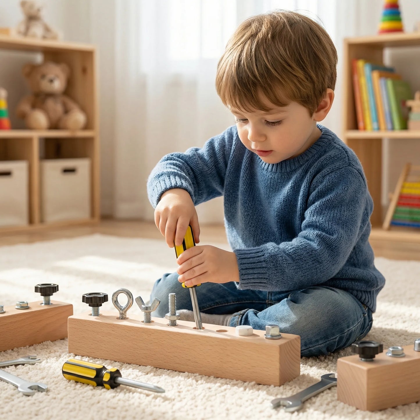 Houten Activiteitenbord met Schroeven – Educatief Speelgoed voor Kinderen