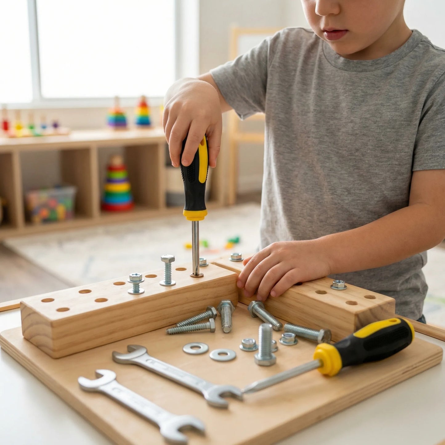Houten Educatief Schroefbord – Motoriek Ontwikkeling