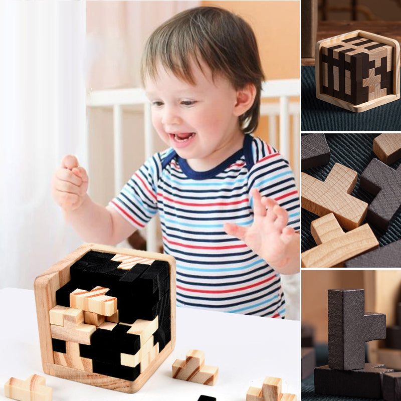 Houten Tetris Kubus – Breinbreker Puzzelspel Voor Kinderen