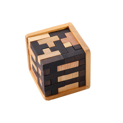 Houten Tetris Kubus – Breinbreker Puzzelspel Voor Kinderen