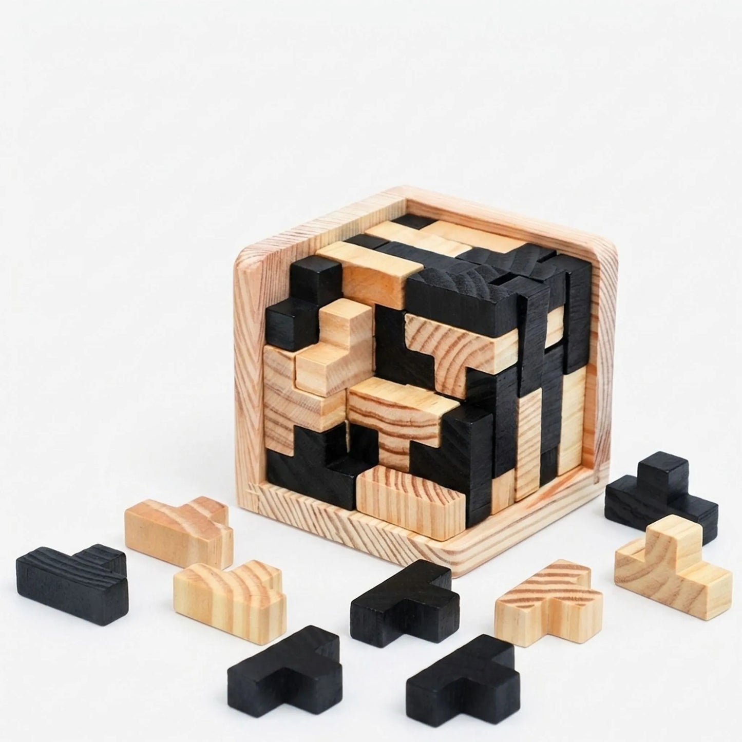 Houten Tetris Kubus – Breinbreker Puzzelspel Voor Kinderen