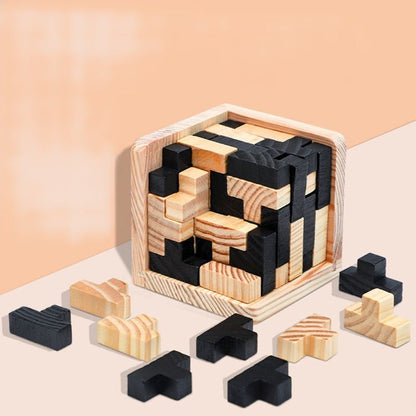 Houten Tetris Kubus – Breinbreker Puzzelspel Voor Kinderen