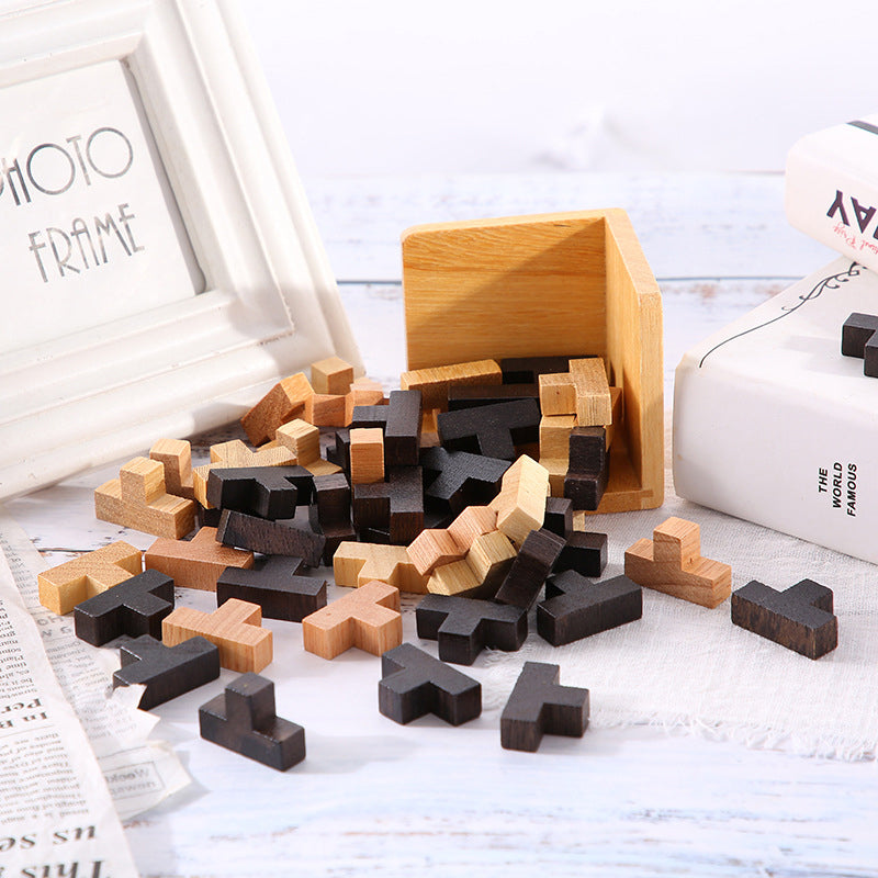 Houten Tetris Kubus – Breinbreker Puzzelspel Voor Kinderen