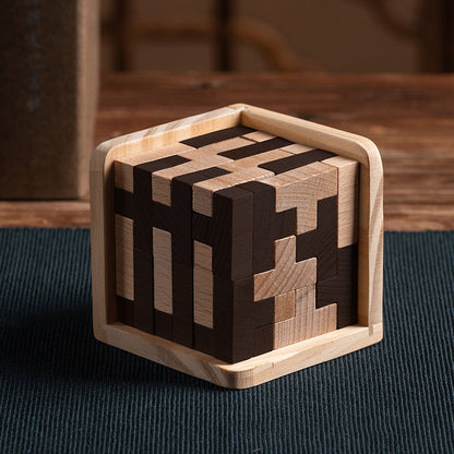 Houten Tetris Kubus – Breinbreker Puzzelspel Voor Kinderen