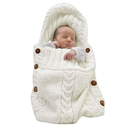 Gebreide Babydeken | Wikkeldeken met Capuchon en Knoopsluiting | 0 tot 6 Maanden