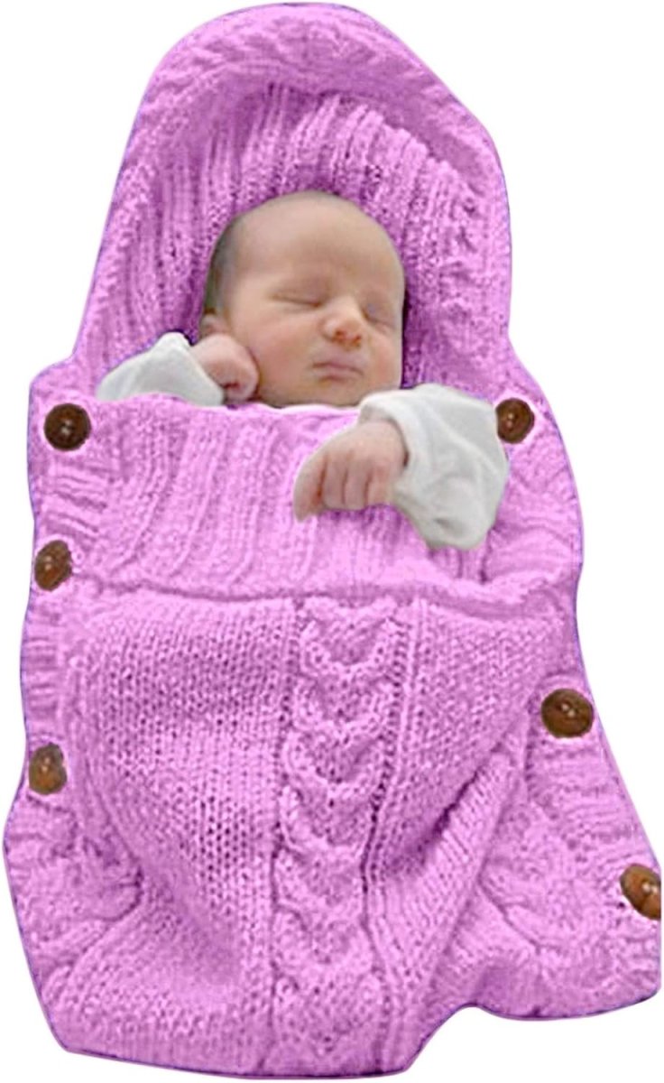 Gebreide Babydeken | Wikkeldeken met Capuchon en Knoopsluiting | 0 tot 6 Maanden