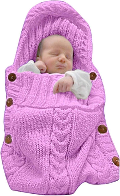 Gebreide Babydeken | Wikkeldeken met Capuchon en Knoopsluiting | 0 tot 6 Maanden