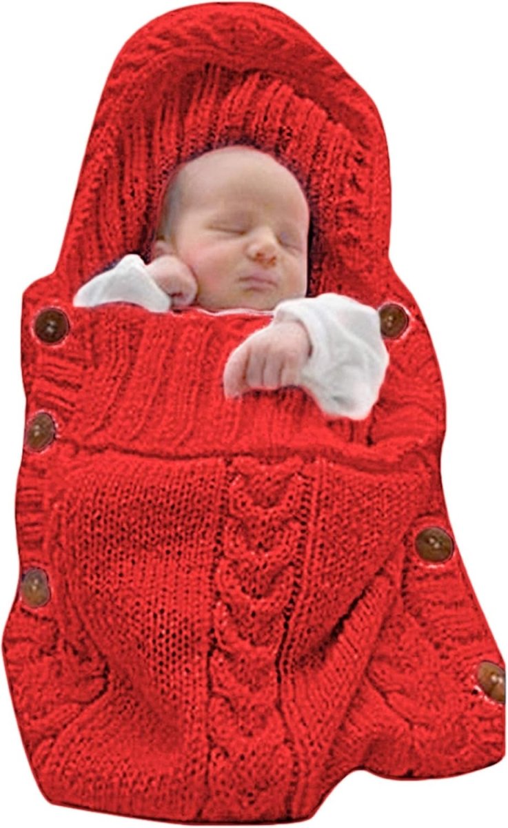 Gebreide Babydeken | Wikkeldeken met Capuchon en Knoopsluiting | 0 tot 6 Maanden