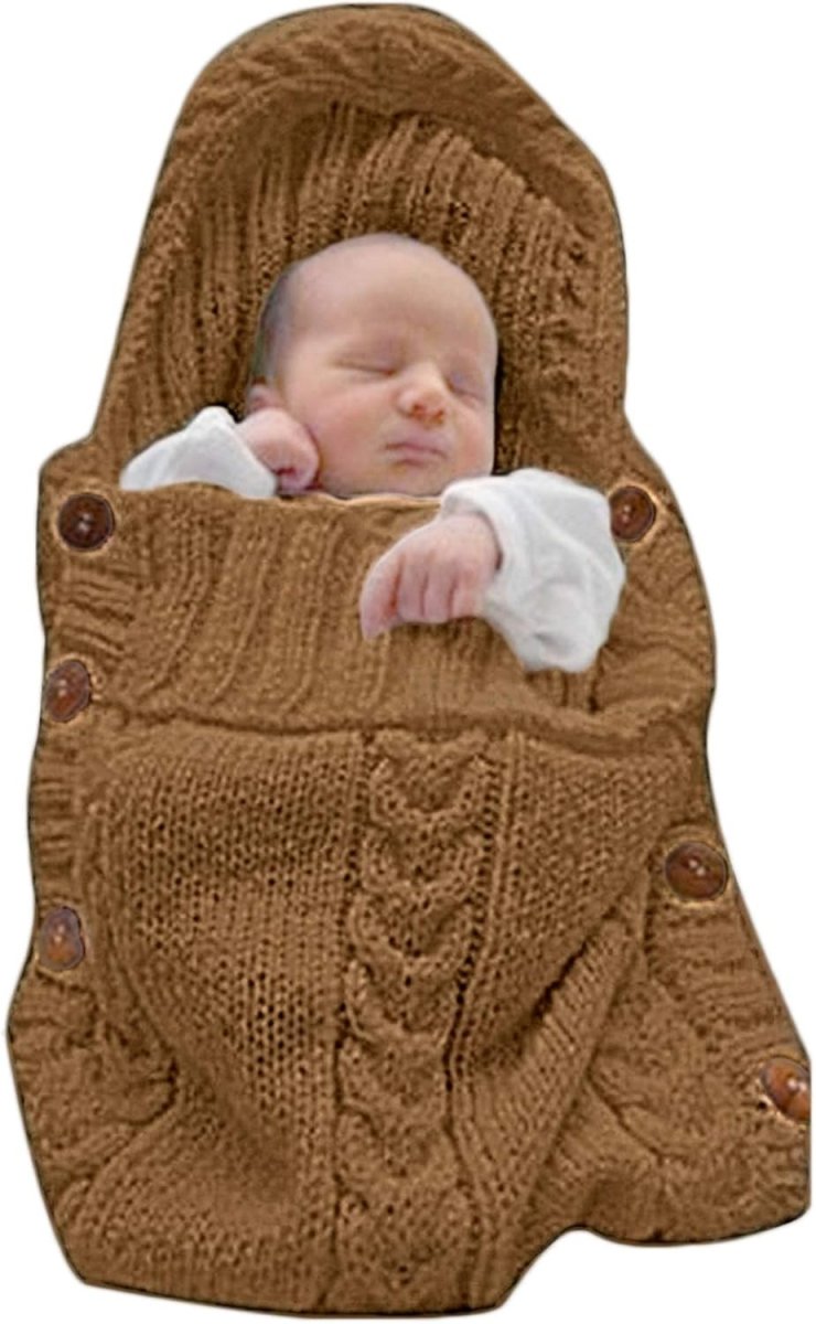 Gebreide Babydeken | Wikkeldeken met Capuchon en Knoopsluiting | 0 tot 6 Maanden
