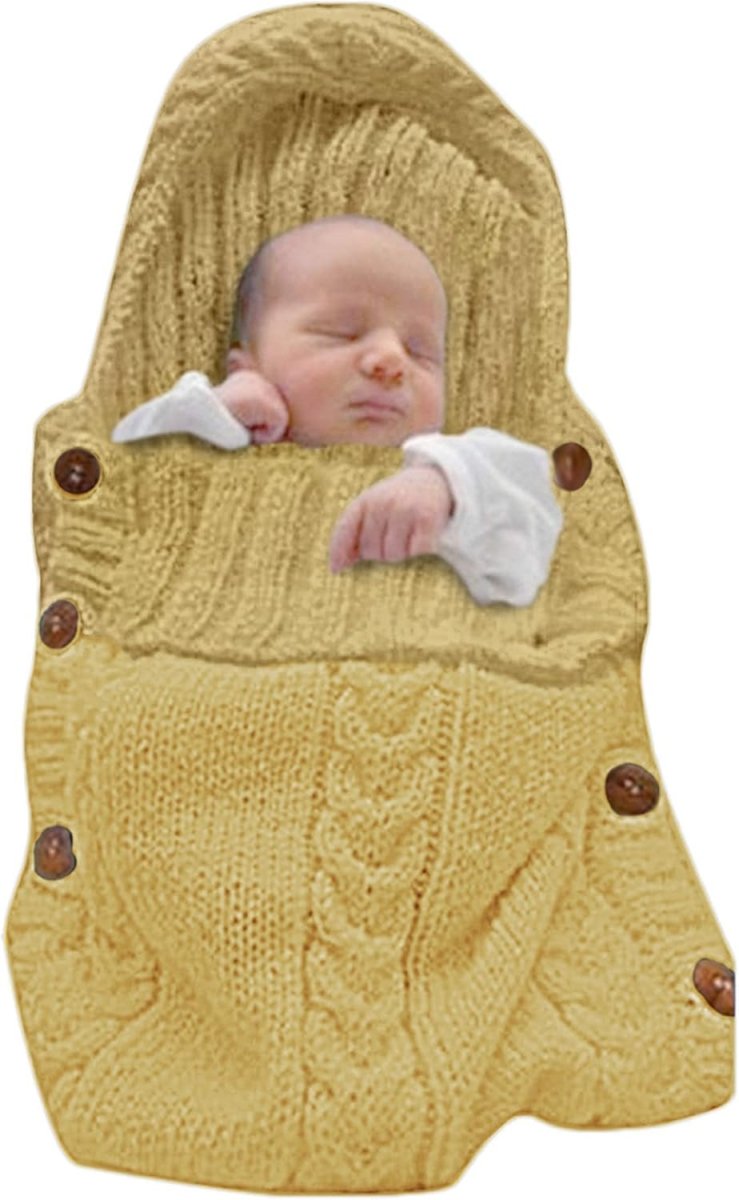 Gebreide Babydeken | Wikkeldeken met Capuchon en Knoopsluiting | 0 tot 6 Maanden