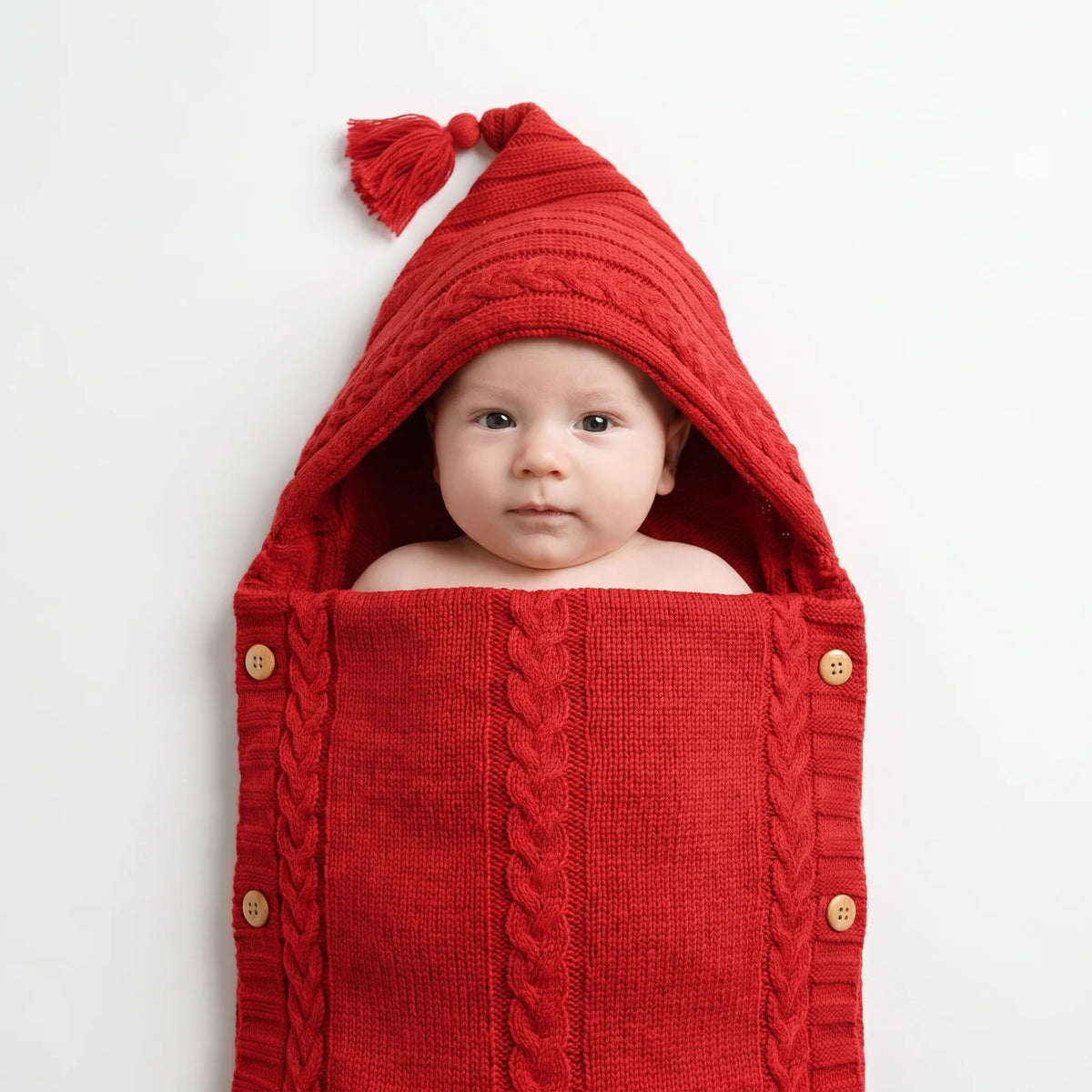 Gebreide Babydeken | Wikkeldeken met Capuchon en Knoopsluiting | 0 tot 6 Maanden