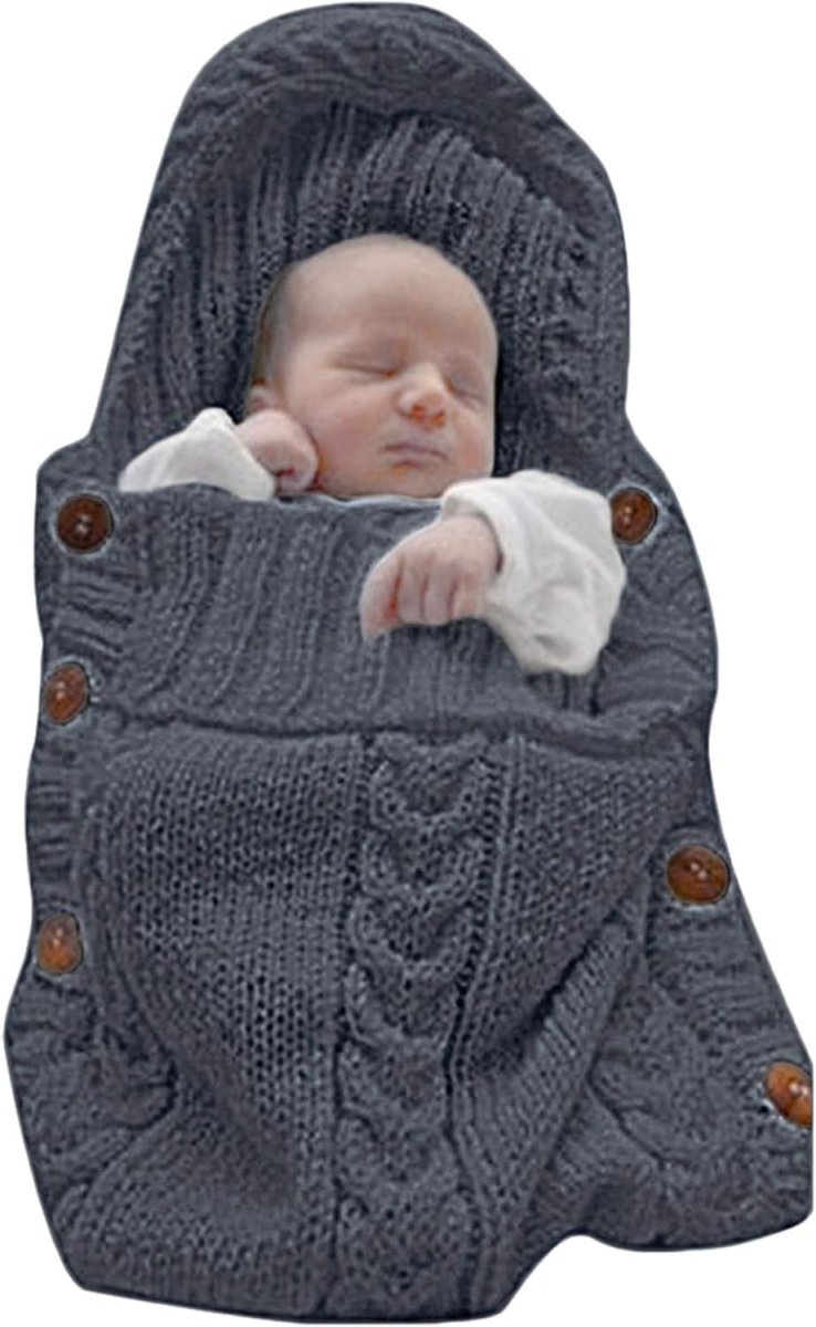 Gebreide Babydeken | Wikkeldeken met Capuchon en Knoopsluiting | 0 tot 6 Maanden
