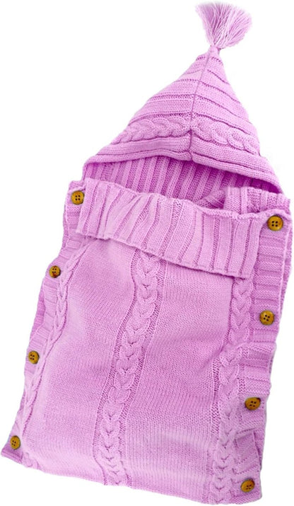 Gebreide Babydeken | Wikkeldeken met Capuchon en Knoopsluiting | 0 tot 6 Maanden