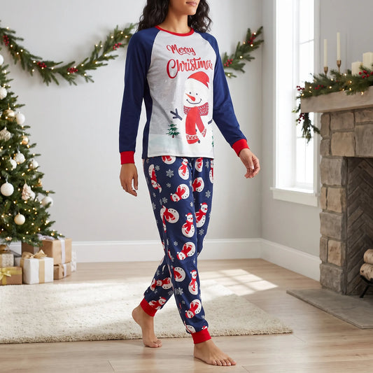 Kerstpyjama Gezin | Bijpassende Set met Sneeuwpopprint en Raglanmouwen | Dames Heren Kinderen Baby en Huisdier