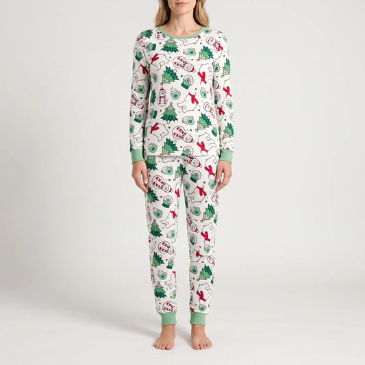 Kerstpyjama Gezin Groen | Bijpassende Set met Kerstprint | Dames Heren Kinderen en Huisdier