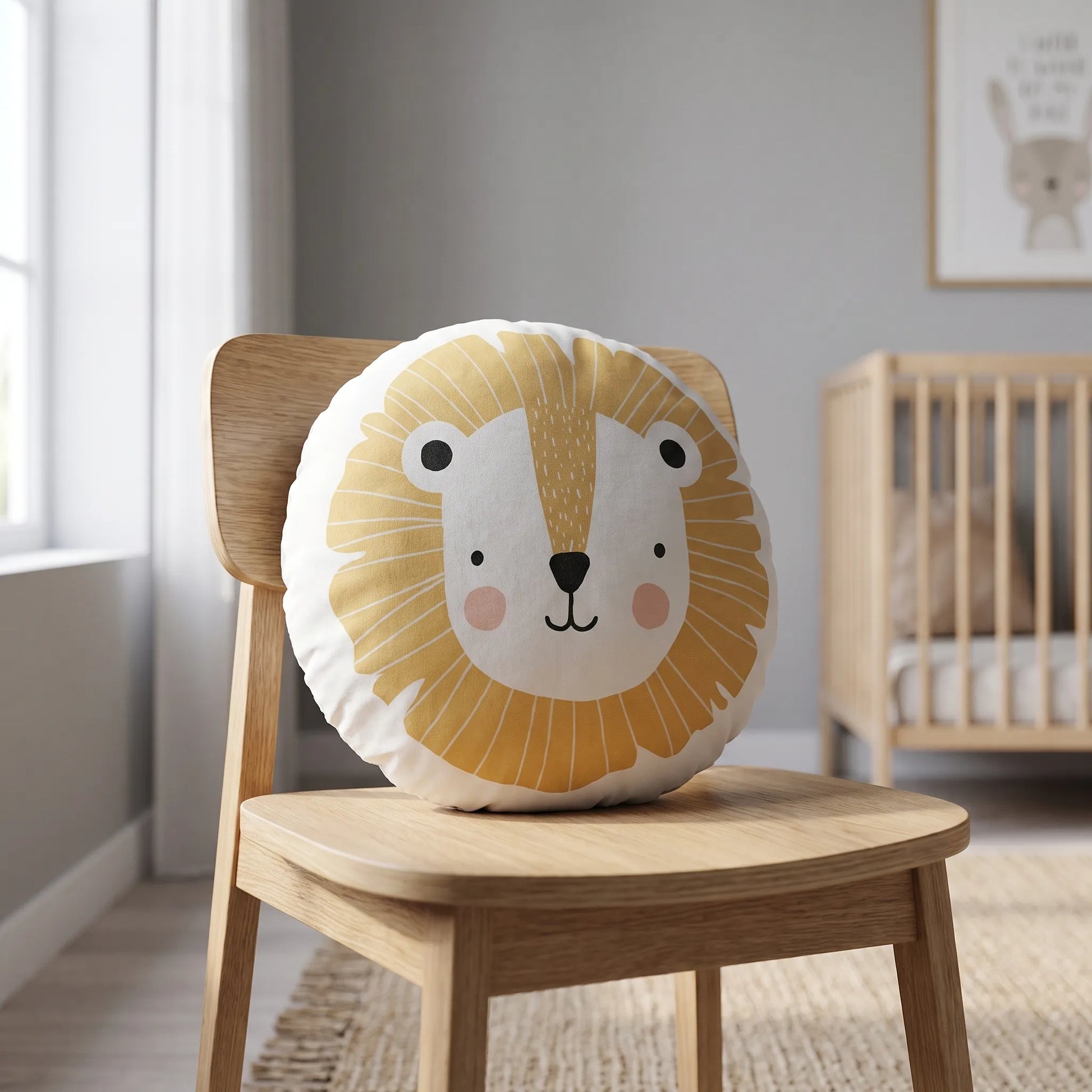 Kinderkussen – Rond Kussen Met Leeuwenprint