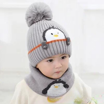 Kindermuts en Sjaal | Warme Winterset met Pinguinmotief | One Size