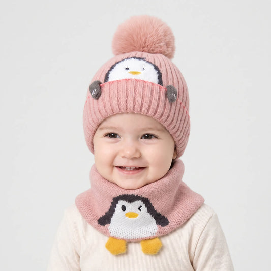 Kindermuts en Sjaal | Warme Winterset met Pinguinmotief | One Size