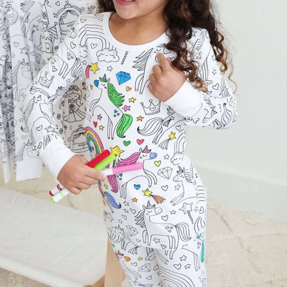 Kinderpyjama om in te Kleuren | Wasbaar Ontwerp met Optionele Textielstiften | Maat 3 tot 8 Jaar