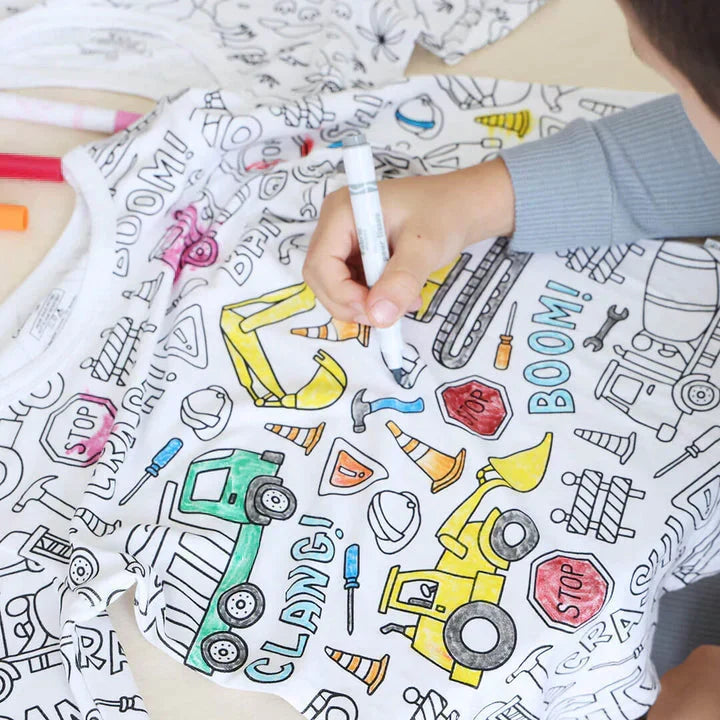 Kinderpyjama om in te Kleuren | Wasbaar Ontwerp met Optionele Textielstiften | Maat 3 tot 8 Jaar