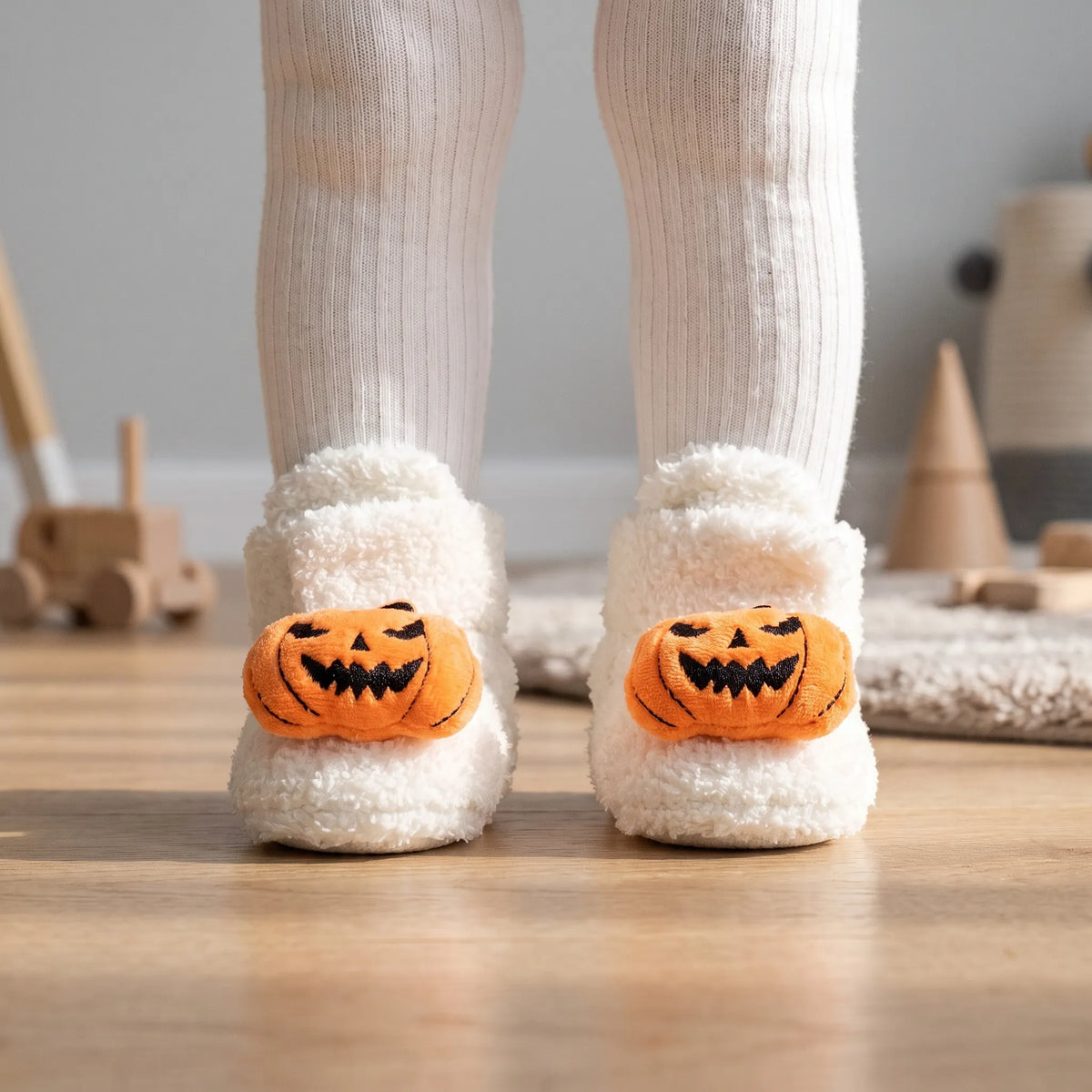 Kindersloffen Halloween | Enkelhoge Instapsloffen met Fleecevoering | Pompoen en Spinprint