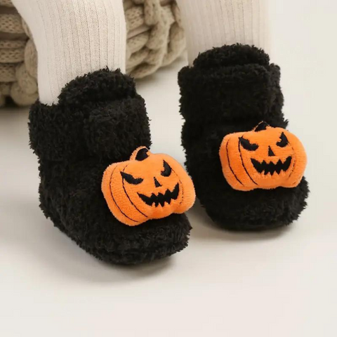 Kindersloffen Halloween | Enkelhoge Instapsloffen met Fleecevoering | Pompoen en Spinprint