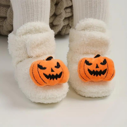 Kindersloffen Halloween | Enkelhoge Instapsloffen met Fleecevoering | Pompoen en Spinprint