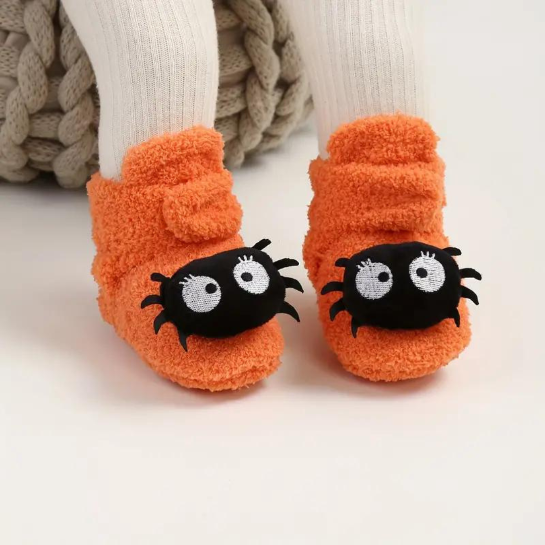 Kindersloffen Halloween | Enkelhoge Instapsloffen met Fleecevoering | Pompoen en Spinprint