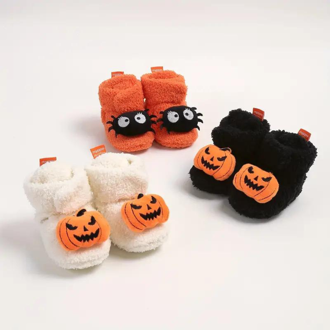 Kindersloffen Halloween | Enkelhoge Instapsloffen met Fleecevoering | Pompoen en Spinprint