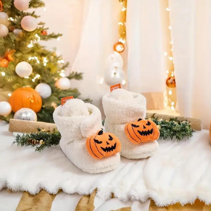 Kindersloffen Halloween | Enkelhoge Instapsloffen met Fleecevoering | Pompoen en Spinprint