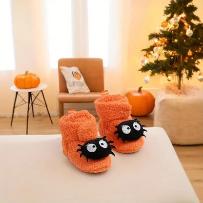 Kindersloffen Halloween | Enkelhoge Instapsloffen met Fleecevoering | Pompoen en Spinprint