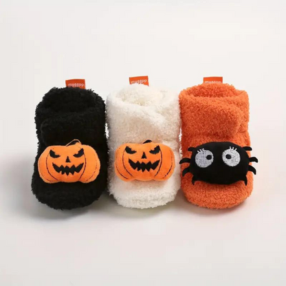 Kindersloffen Halloween | Enkelhoge Instapsloffen met Fleecevoering | Pompoen en Spinprint