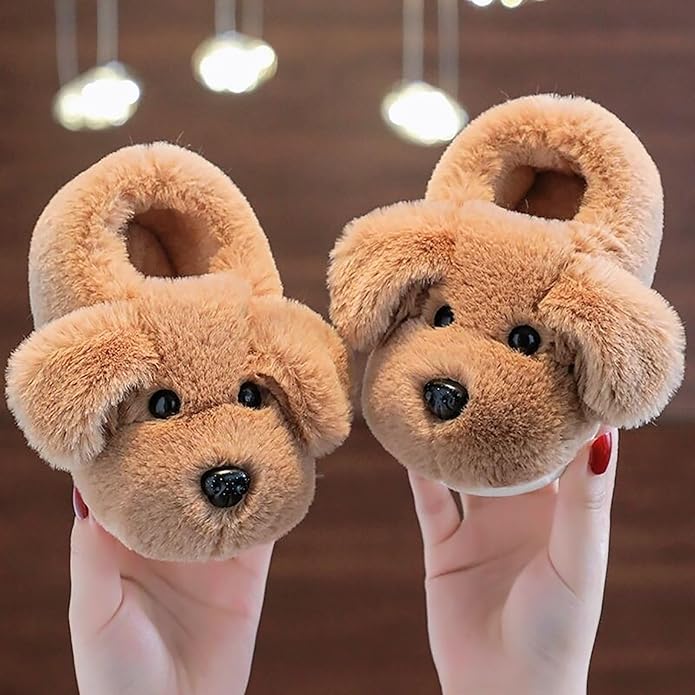 Kindersloffen Hondje | Pluche Pantoffels met Rubberen Antislipzool | Unisex Maten 22 tot 33