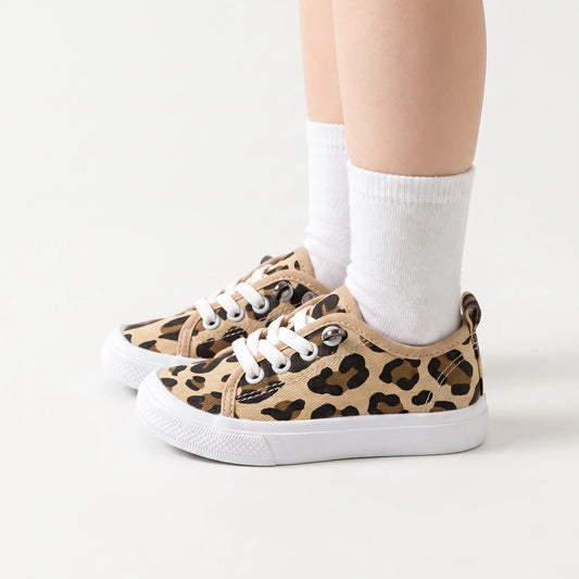 Kindersneakers Panterprint | Lichte Canvas Schoenen met Brede Neus | Maten 21 tot 26