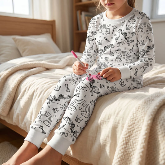 Kleurbare pyjamaset – gepersonaliseerde pyjama om zelf in te kleuren voor kinderen